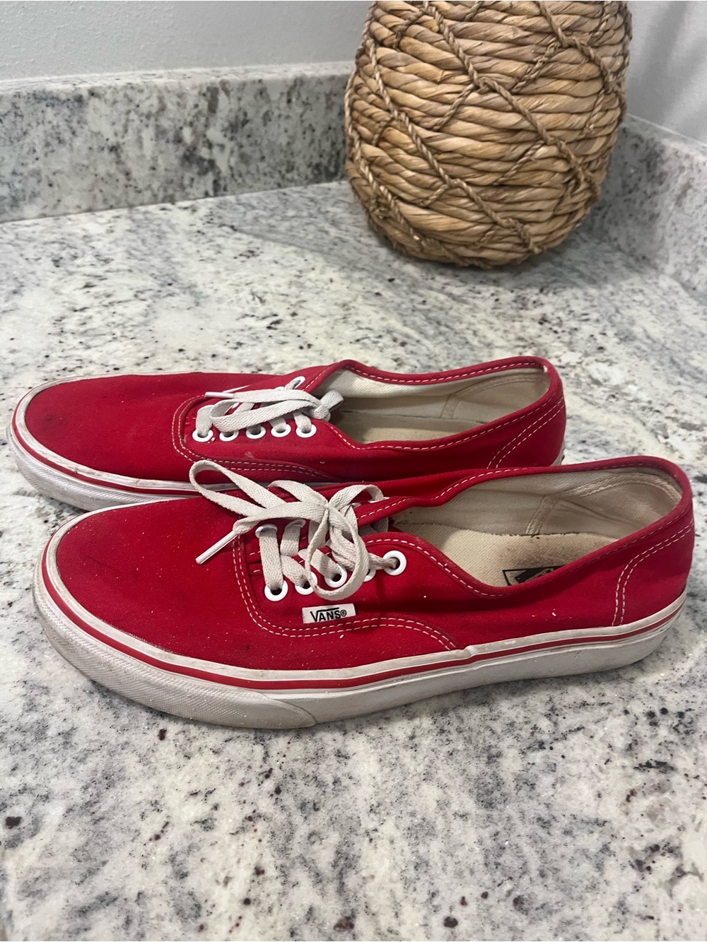Vans Red Canvas Low-Top Sneakers with White Accents